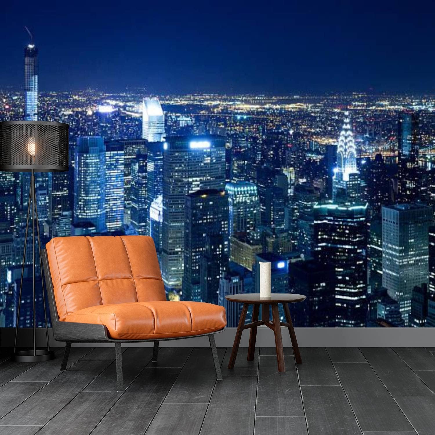 Modern 3D Removable Wallpaper Self-Adhesive New York City Skyline Aerial View at Night Wall Murals Peel and Stick Wall Stickers for Living Room Bedroom Wall Decor, 100''X144''