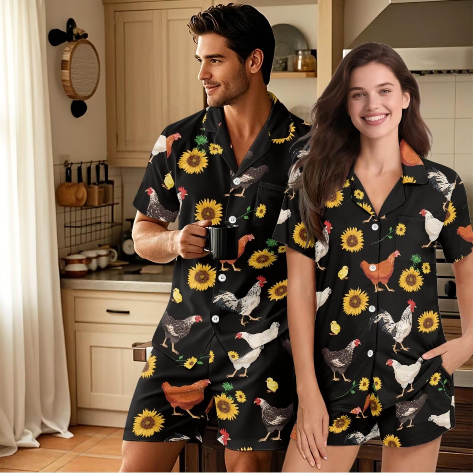 Pijamas a juego para parejas, pijamas de manga corta para él y para ella