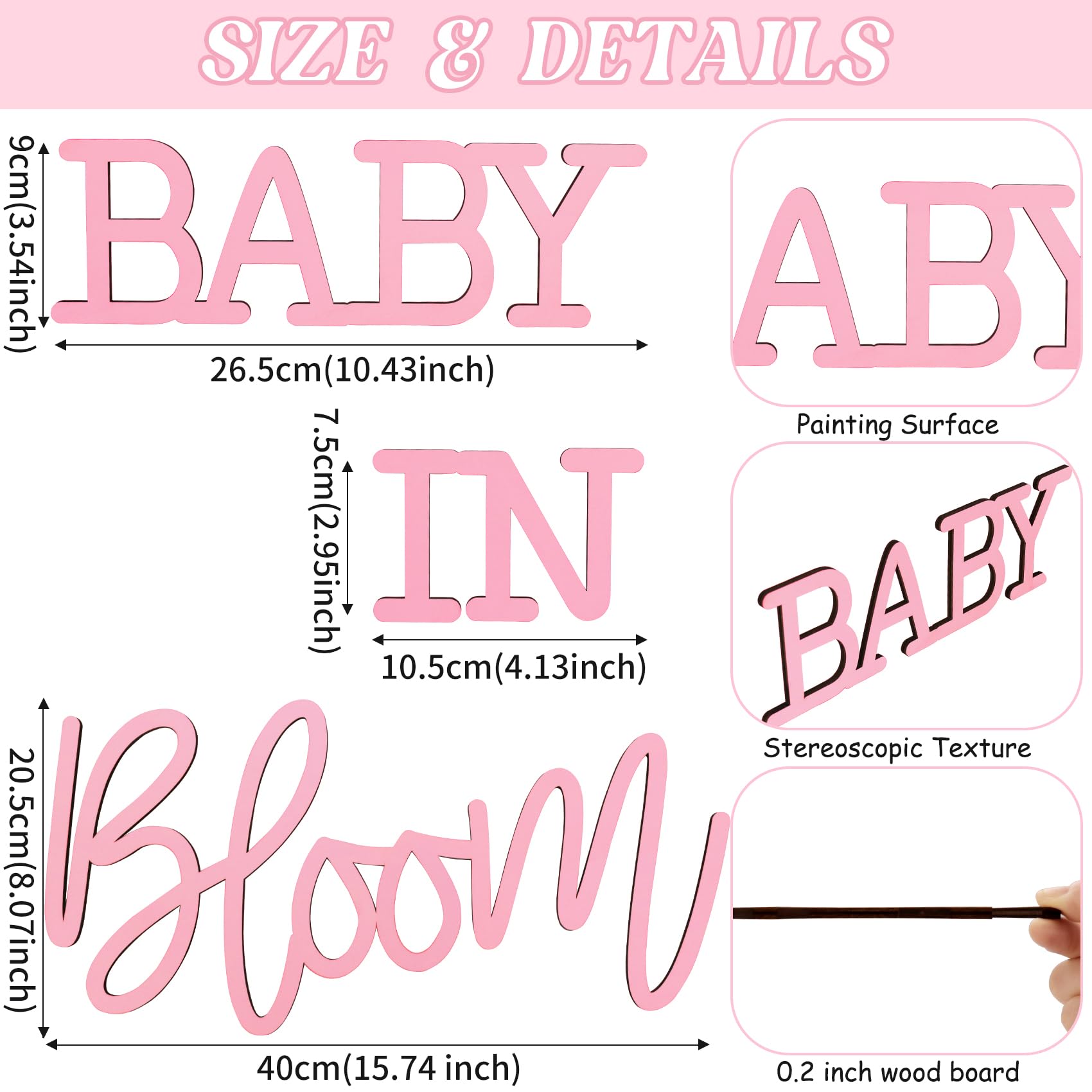 Baby In Bloom Wooden Sign with Pink Painted for Babyshower Boy or Girl Gender Reveal Baby in Bloom Banner Party Decor and Backdrop Wall Photo Prop?Pink?