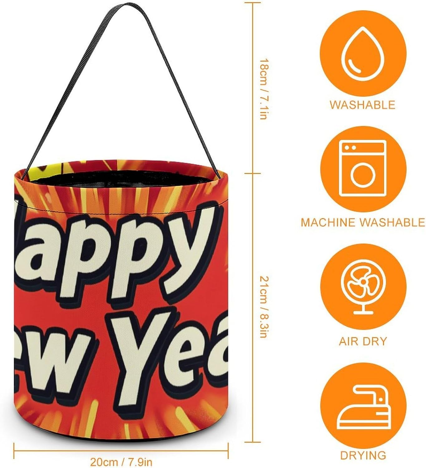 Happy New Year Halloween Treat Bag Reusable Candy Basket Tote Goody Bags Gift Party