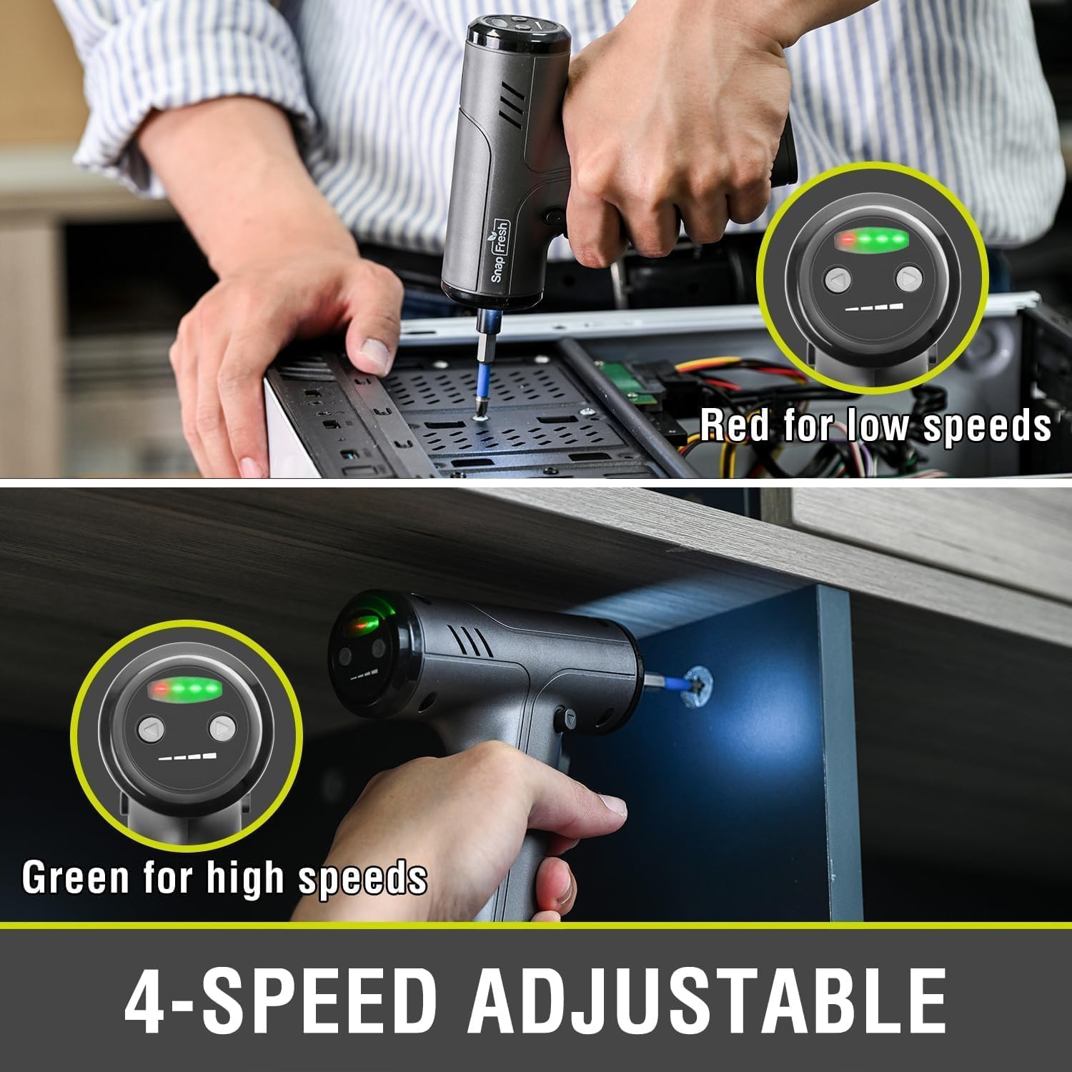 SnapFresh 4V Cordless Screwdriver Set, Electric Screwdriver with 10 Screwdriver Bits, 4-Speed Adjustable, 5 N·m Torque, USB-C Rechargeable Power Screwdriver for DIY, Home Repair