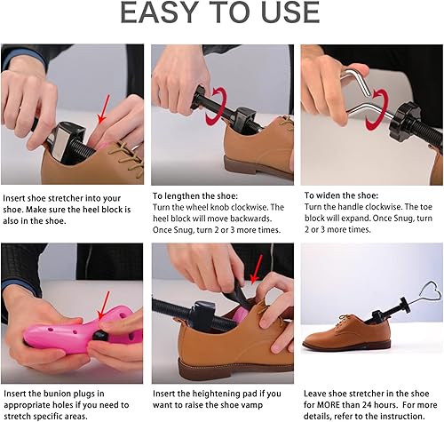 Vista 4 de Extensor de zapatos, unisex, par de 4 vías ajustable, extensor de zapatos para estirar la longitud, anchura, altura para pies anchos, moldeador