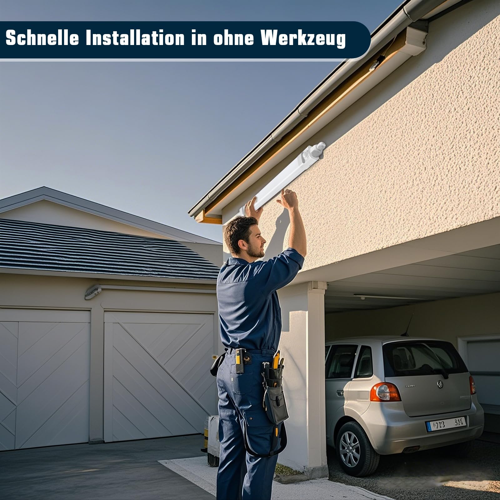 buling 2er Feuchtraumleuchte LED mit Bewegungsmelder, 150CM 45W 4500LM 4000K Neutralweiß LED Wannenleuchte,Verknüpfbar Kellerleuchte Werkstattlampe Wasserfest IP65 für Garage Balkon Keller Flur Treppe