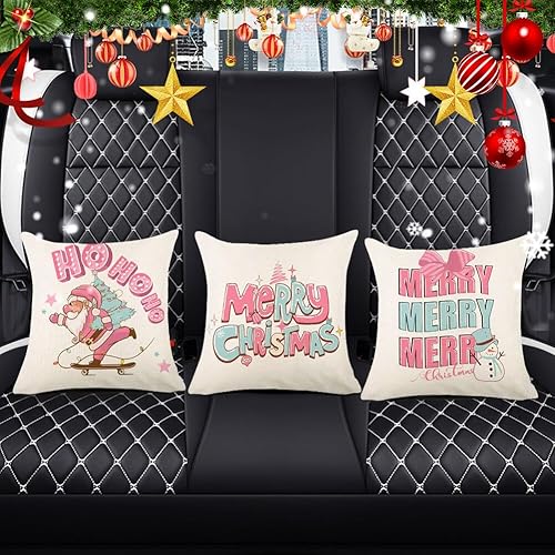 Miniatura 9 de EUBUY Juego de 4 fundas de almohada rosas de Navidad de 18 x 18 pulgadas, fundas de almohada cuadradas de lino, fundas de almohada decorativas de