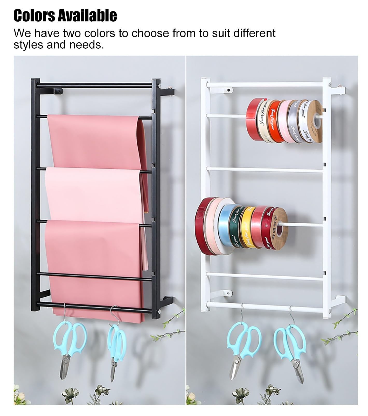 Schleifenband Halter Wandmontiertes Farbbandregal für Schlafzimmer, Bastelräume und Konditoreien, tragbares Metallspulenregal mit abnehmbarer horizontaler Halterung, 1/2/4/5 stufiges Edelstahl-Stangen