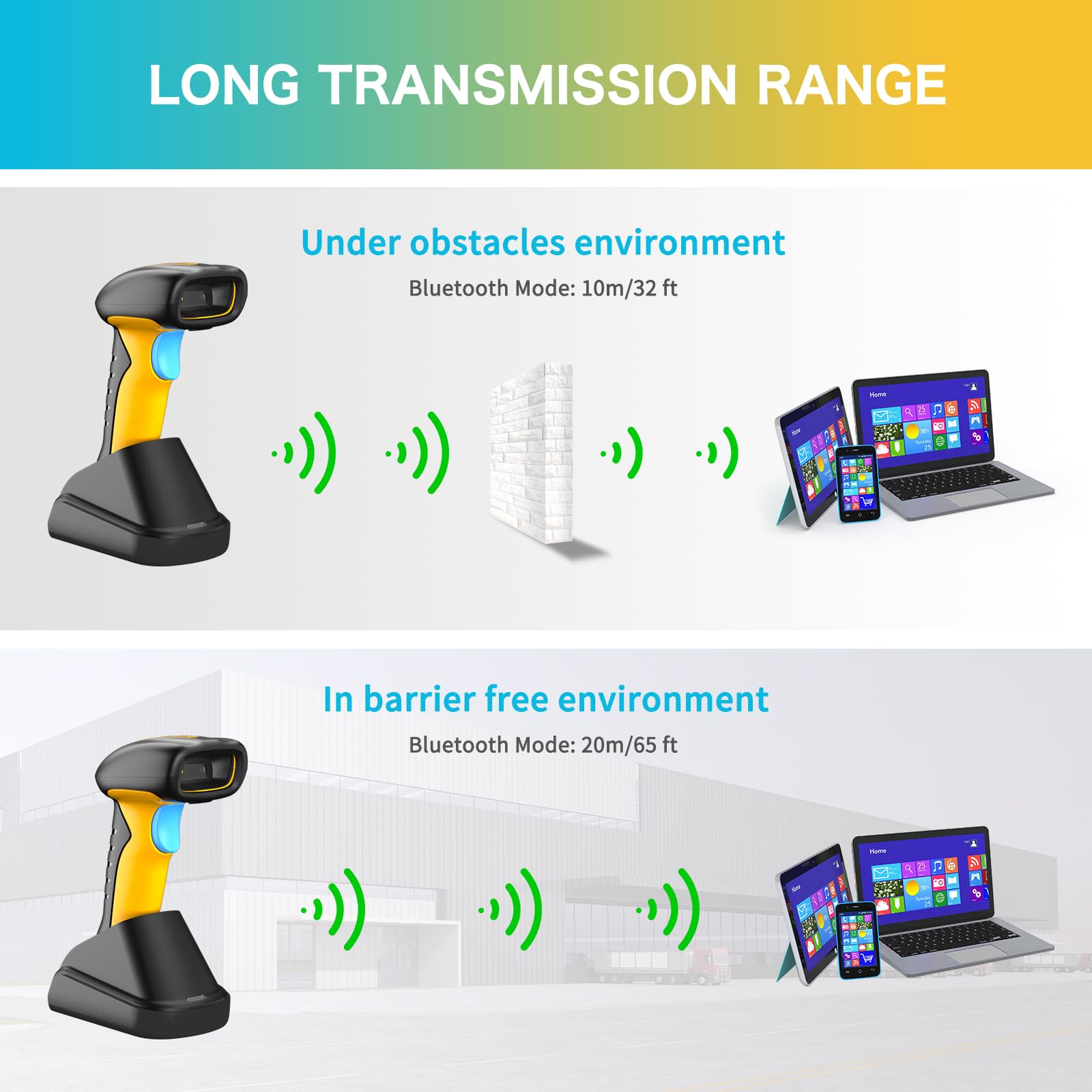 NETUM Verbesserter Bluetooth Barcode Scanner NT-1200, kabelloser 2D-1D-Leser, stoßfest, staubdicht, für Windows Mac Android iOS