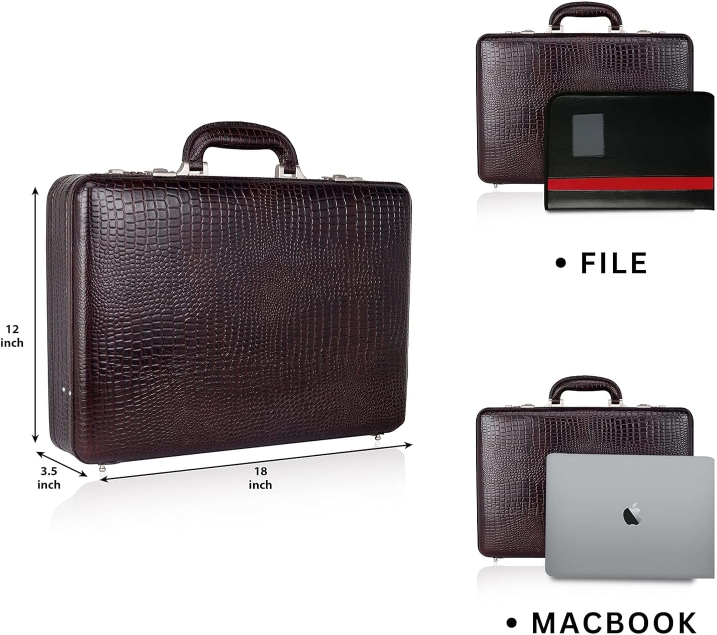 Da leather villa Full Grain Leather Briefcase Attache Case For Unisex Size L18 * W5 * H12 Inches Expandable Briefcase Bag