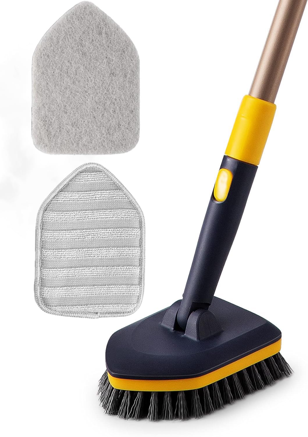 MONJAY Bathroom Floor Cleaning Brush With Long Handle,Hard Bristels,Microfiber Pad & Scrubber Combo For Tiles,Floor,Toilet,Window & Glass - 58.2 Inch Extendable Pole,Detachable Head (King,Yellow) (B0D816T5TY) Amazon Price History, Amazon Price Tracker