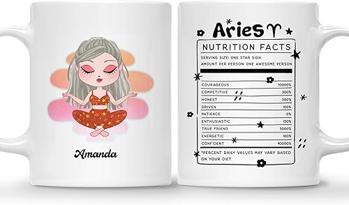 Gossby Taza de café personalizada con signo de Aries  Taza personalizada de horóscopo de 11 oz para mujeres con diseño, nombre, información