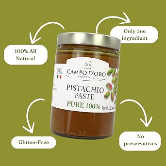 CAMPO D'ORO - Pure Pistachio Paste, 100% Pistachios, 18.34 oz (520g)