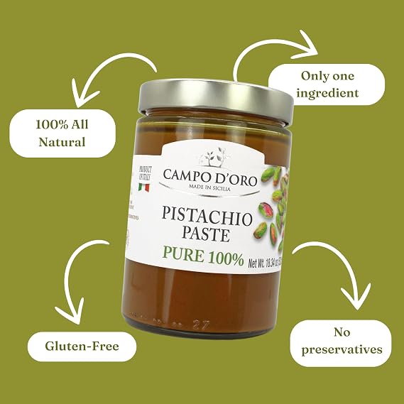 CAMPO D'ORO - Pure Pistachio Paste, 100% Pistachios, 18.34 oz (520g)