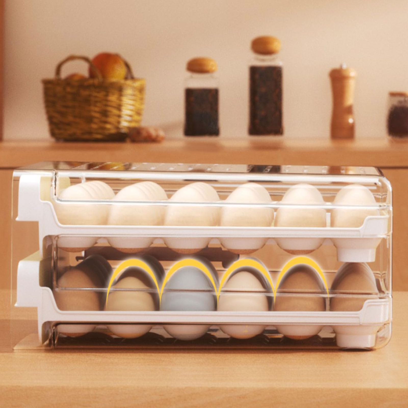 Frigorífico para huevos de cocina, organizador de nevera, cajones transparentes irrompibles de plástico, recipiente para huevos, organizador de nevera