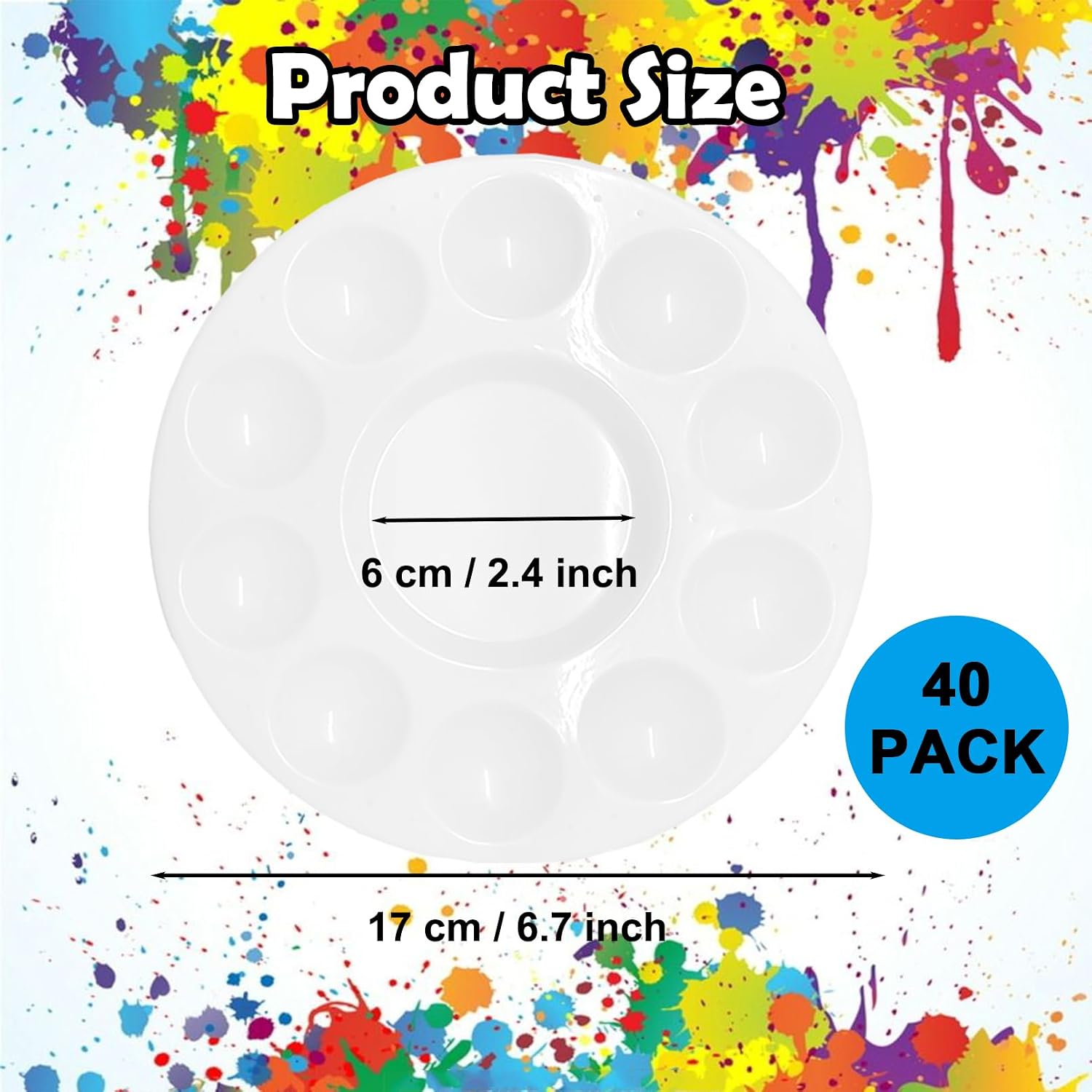 40 PCS Paint Tray Palettes,White Paint Trays for Kids,Round Plastic Paint Pallets with 10 Wells,Acrylic Paint Palette for Students DIY Craft,School Project,Painting Party