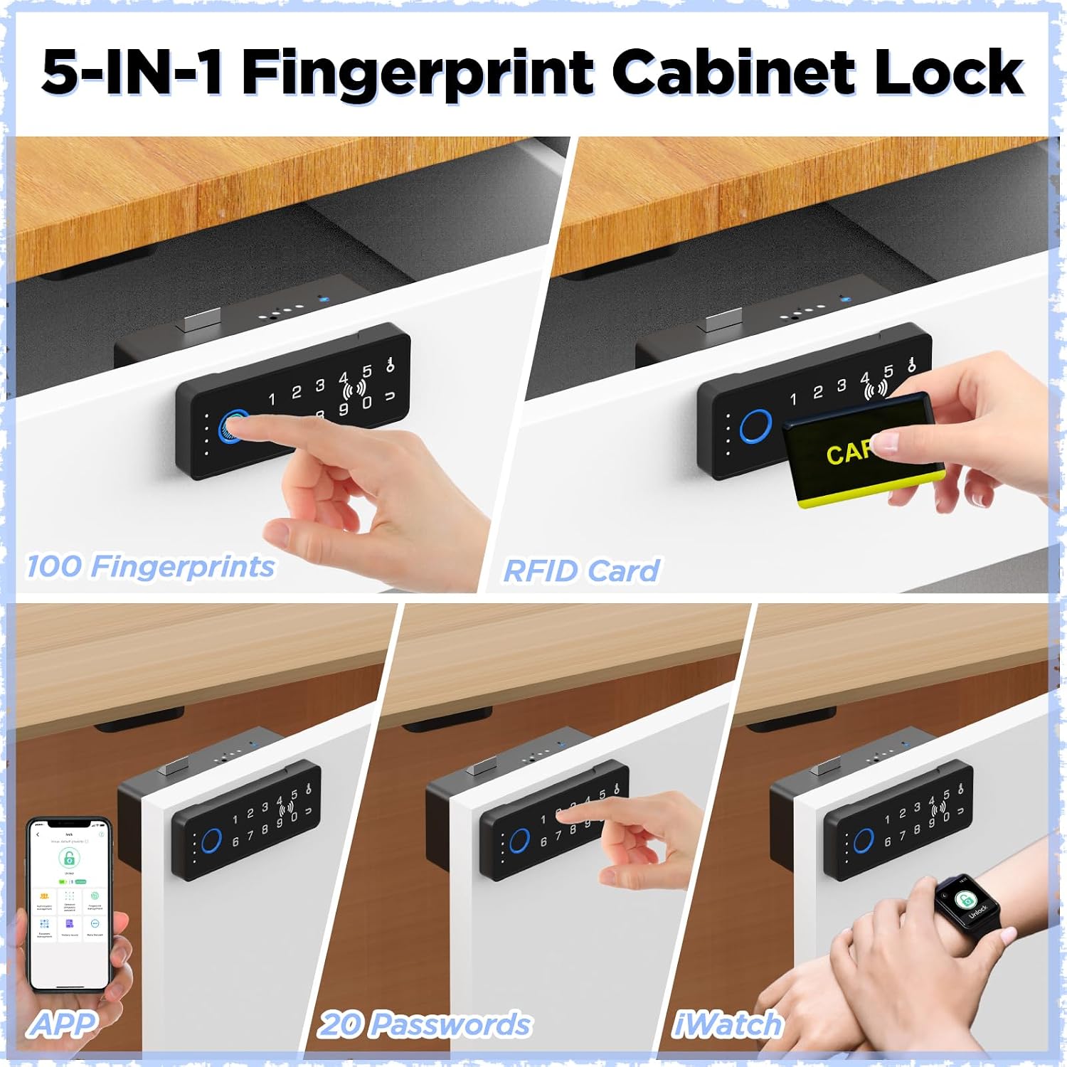 Smart Cabinet Lock with Fingerprint and Passcode RFID Electronic Child Safety Baby Proofing Drawer Locks for Desk File Liquor Drawer Cupboard Kitchen Black Horizontal
