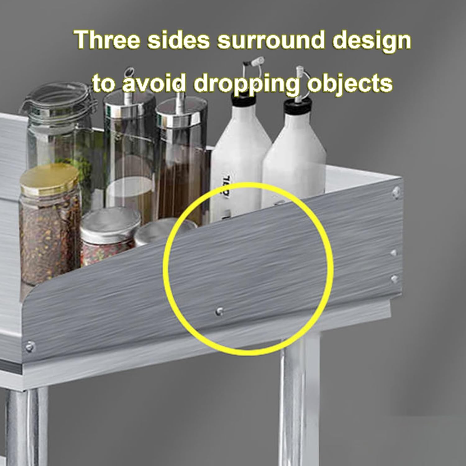 Stainless Steel Workbench with Enclosure Single Tier Kitchen Prep Table Hotel Household Factory Outdoor Metal Table Articulated Triangle Design Solid Structure