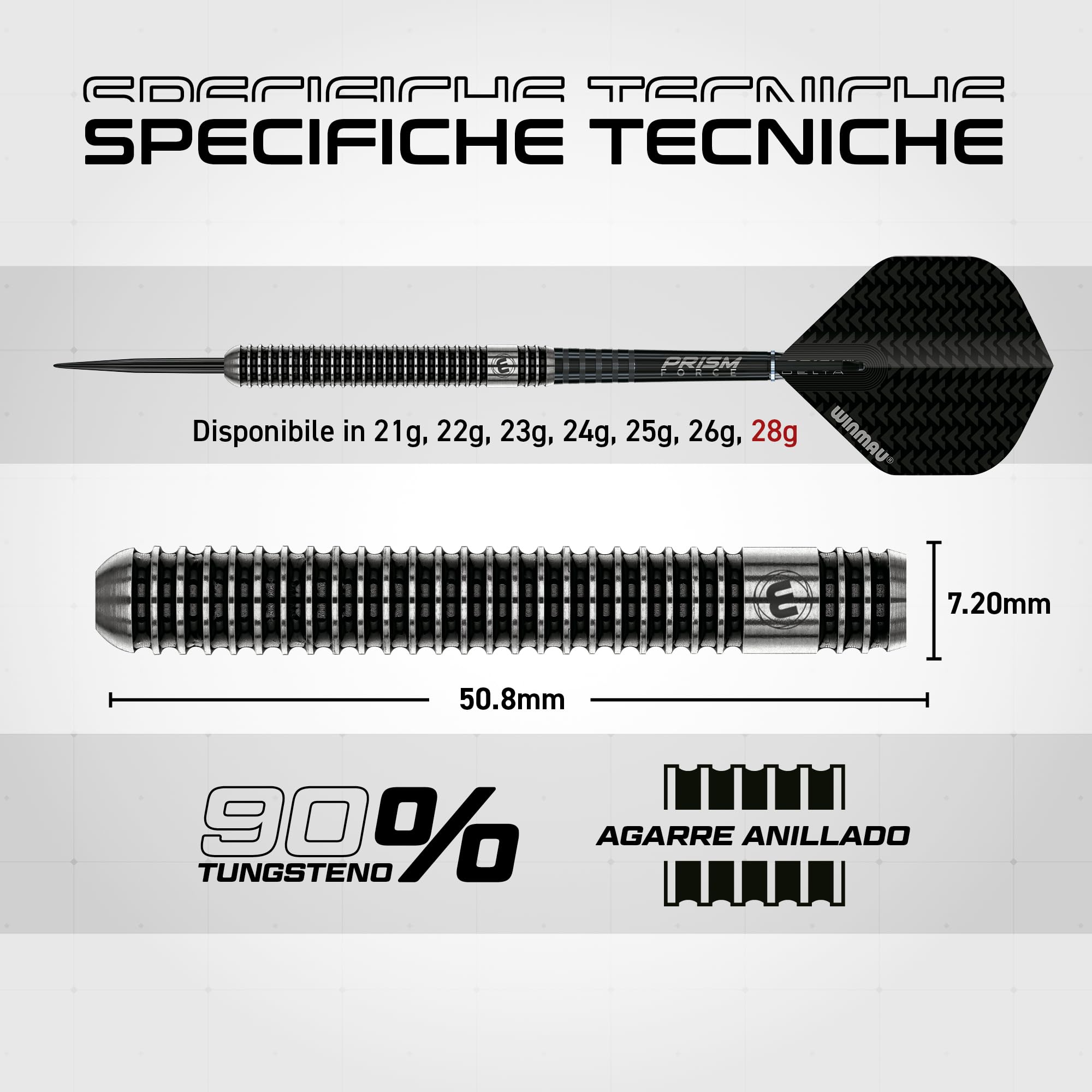 Winmau Blackout - Freccette con punta in acciaio al tungsteno, 90% – Barrel ad anello dritto.