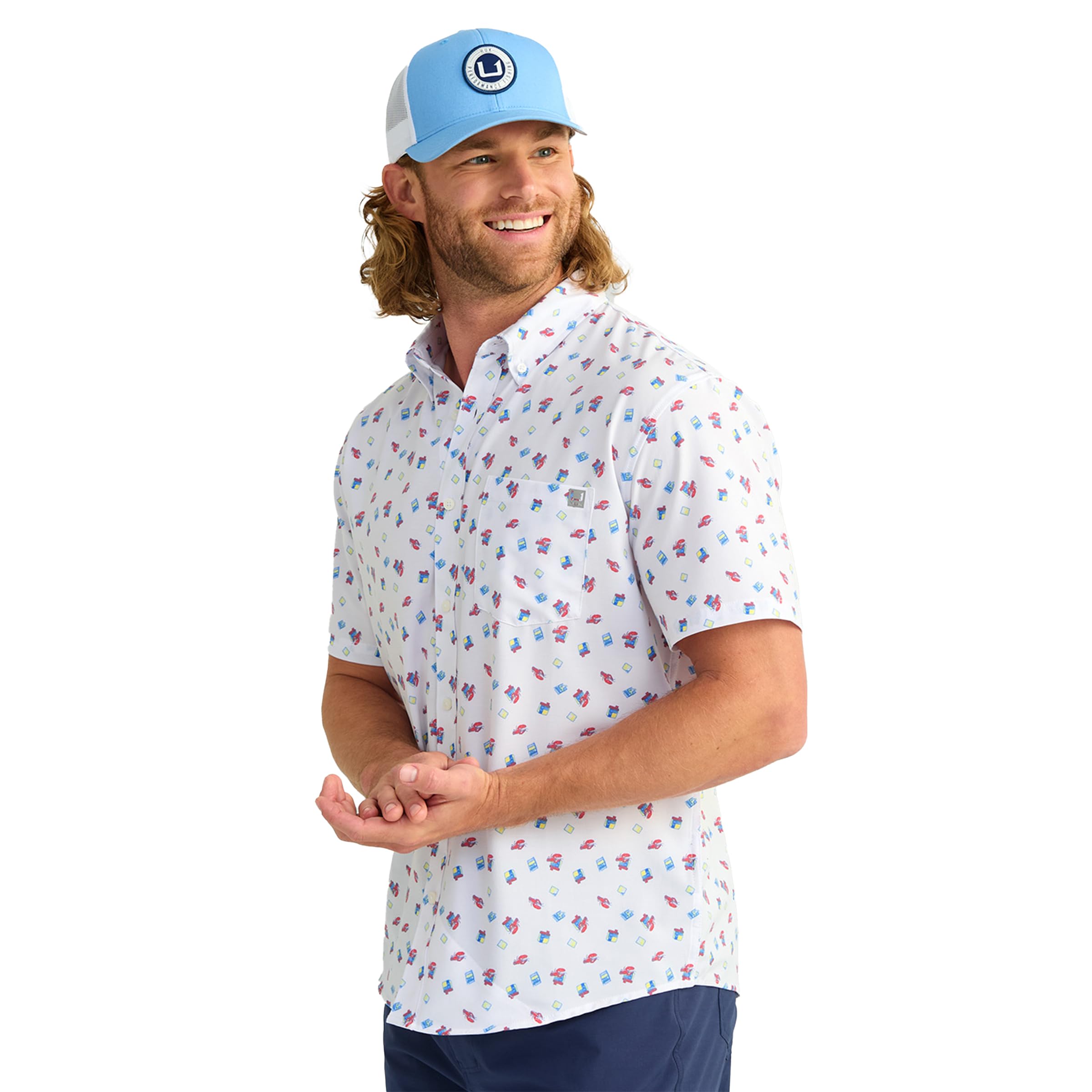 HUK - Men's KC Scott Patterned Kona Shirt, Performance Button Down Shirt