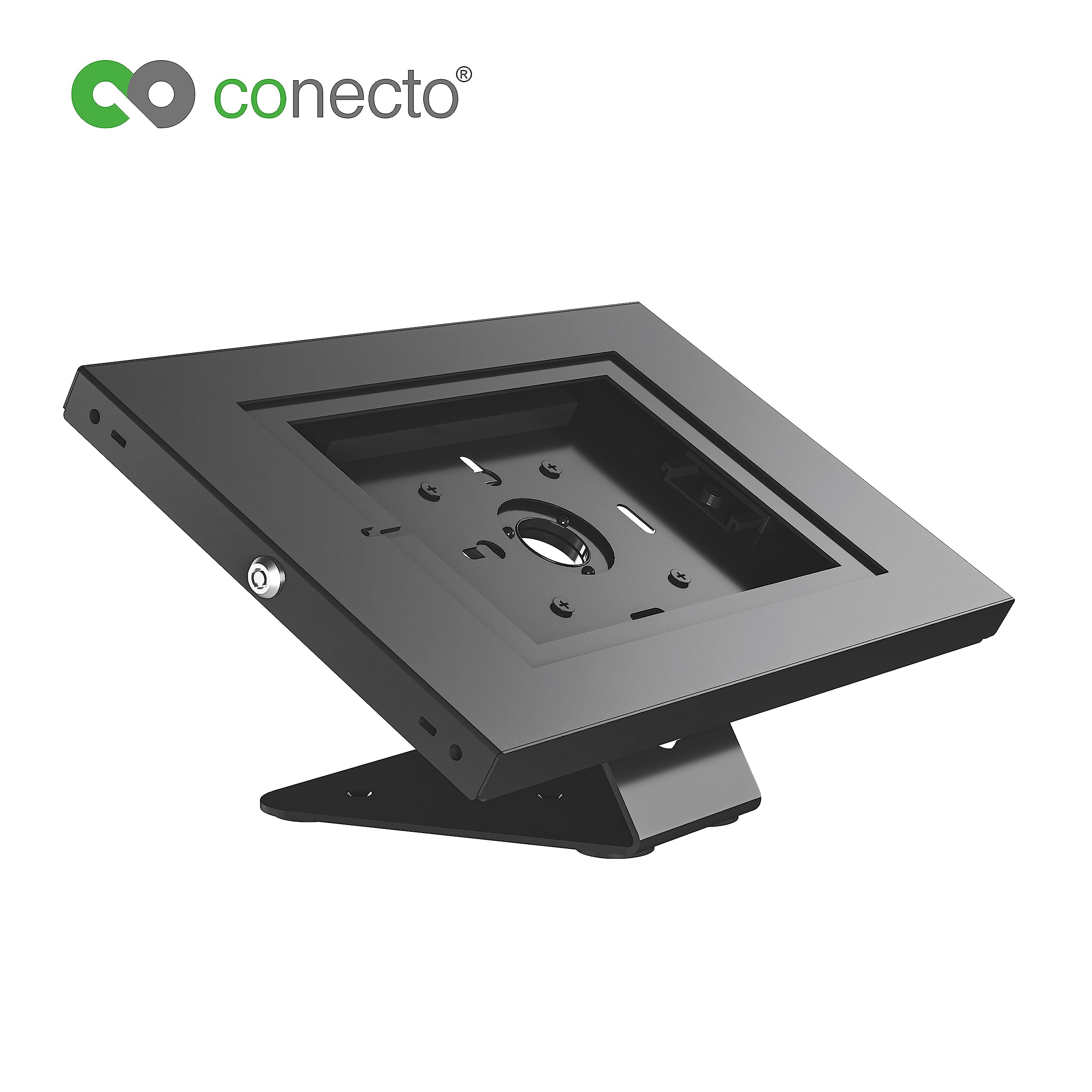 conecto Wandhouder voor tablet, afsluitbare stalen behuizing voor Tab A 10.1 (2019)/Tab A7/S6 Lite 10.4/10.5/11 en iPad 5/6/7/8/9/ iPad Air 9.7/10.5/10.9/iPad Air 9.7/10.5/11, zwart