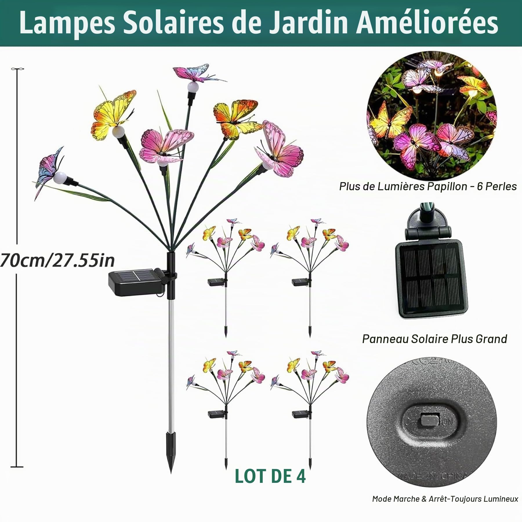 VEEKAY Lumière Solaire Jardin,4 Pièces 24LED Papillon Lampe Solaire Extérieure,IP65 Étanche,Lumières Solaires Lucioles,pour Jardin, Passage, Anniversaire, Décoration de Fête,Solar Firefly Light