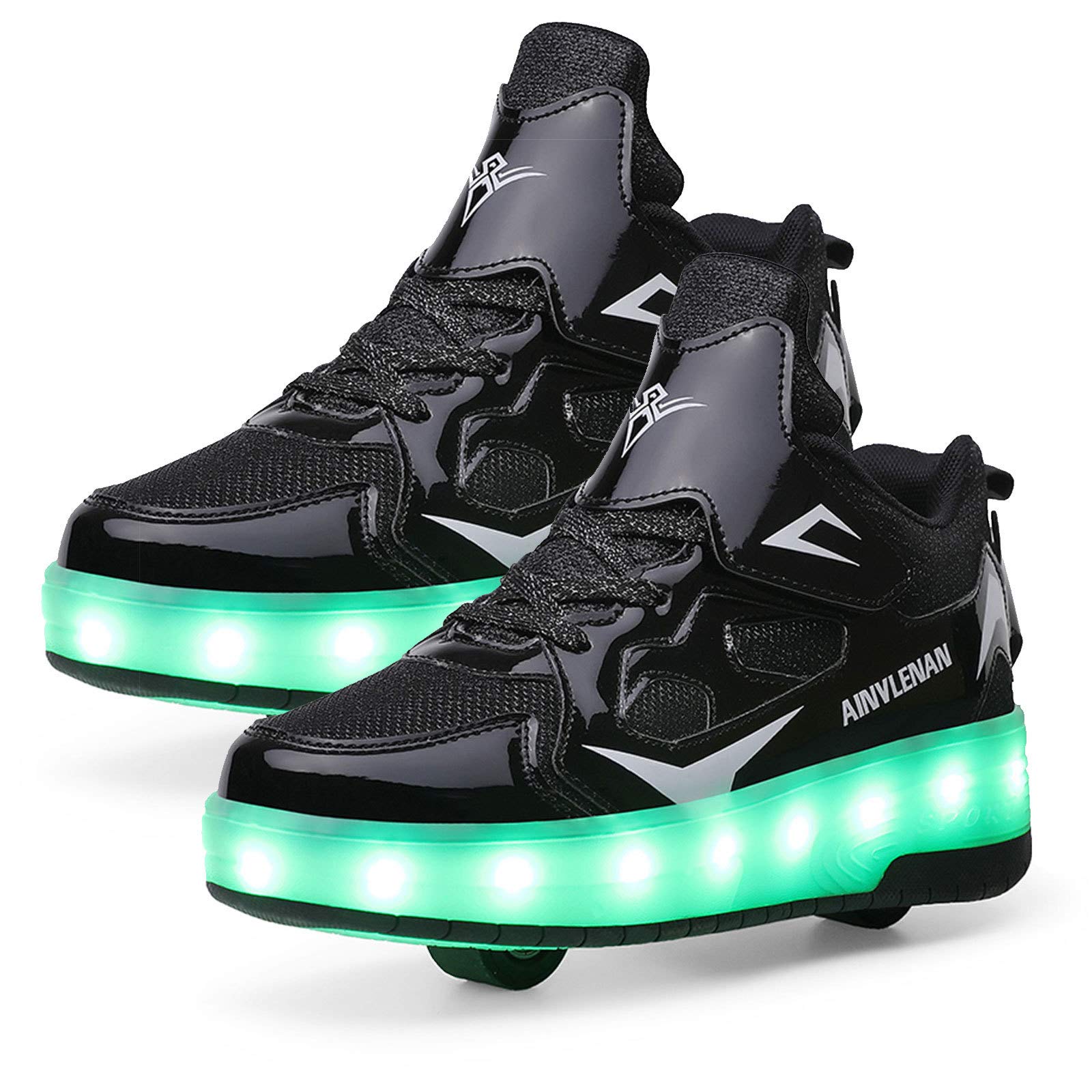 RDJSHOP Niños Niñas Zapatos de Patinaje sobre Ruedas Double Wheels Zapatos Intermitentes LED de Carga USB Zapatillas de Patinaje sobre Ruedas en Línea Calzado Técnico de Skate,Black-4.5UK/37EU