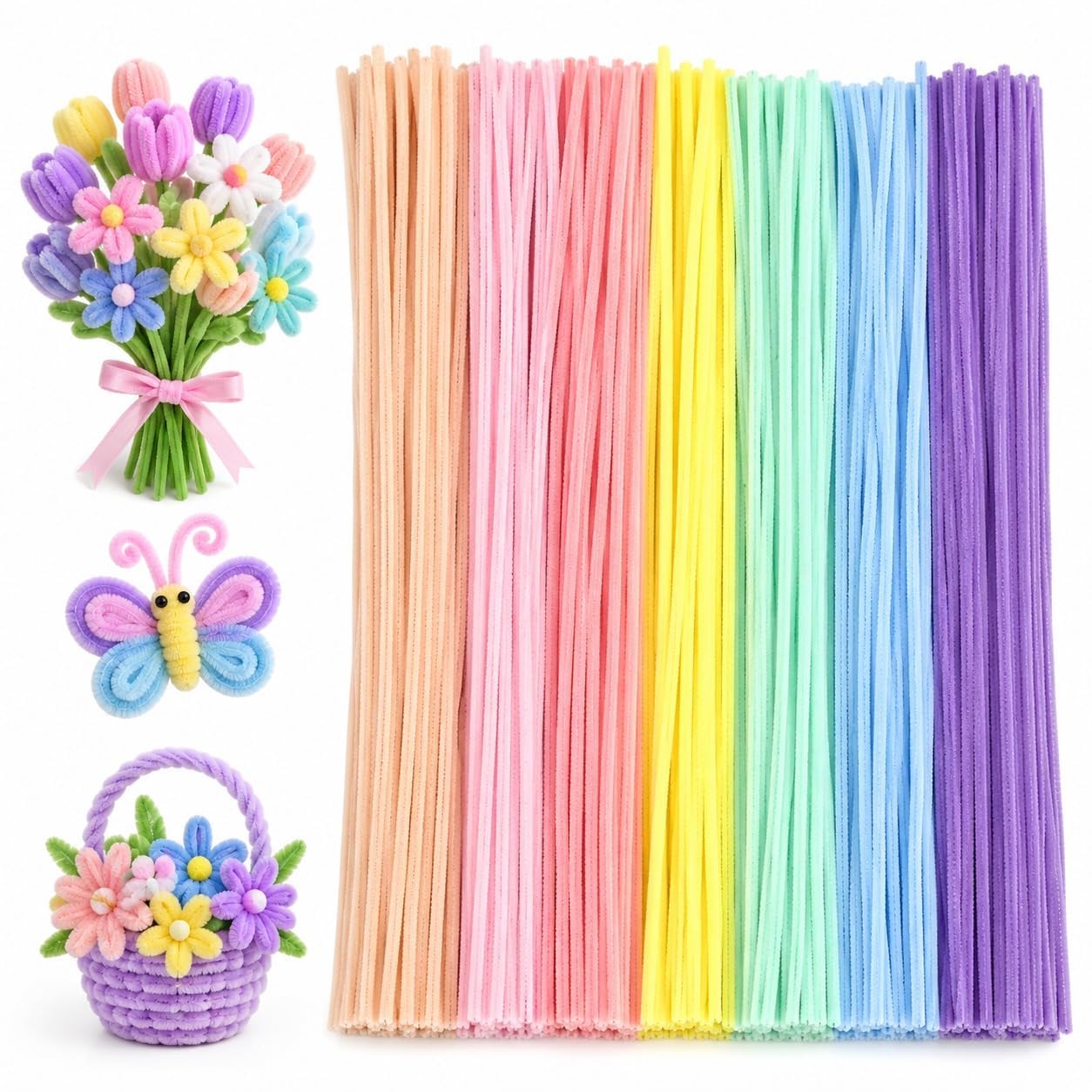 SCHUBERT 100 Pcs Pastel Color Twister Pipe Cleaner for Artificial Flower Making, Craft Chenille Stems for DIY, Crafts Decorations, Creative Activities, Kids School Projects (Multicolor)-image-33