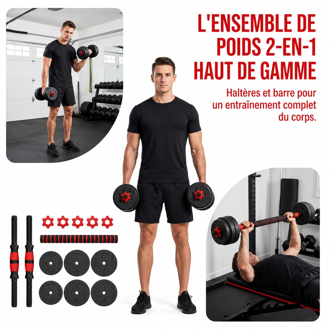 Verstellbares Hantelset mit Langhantel Funktion, Kurzhantel Set für Home Gym Krafttraining, Fitness Hanteln für Damen und Herren