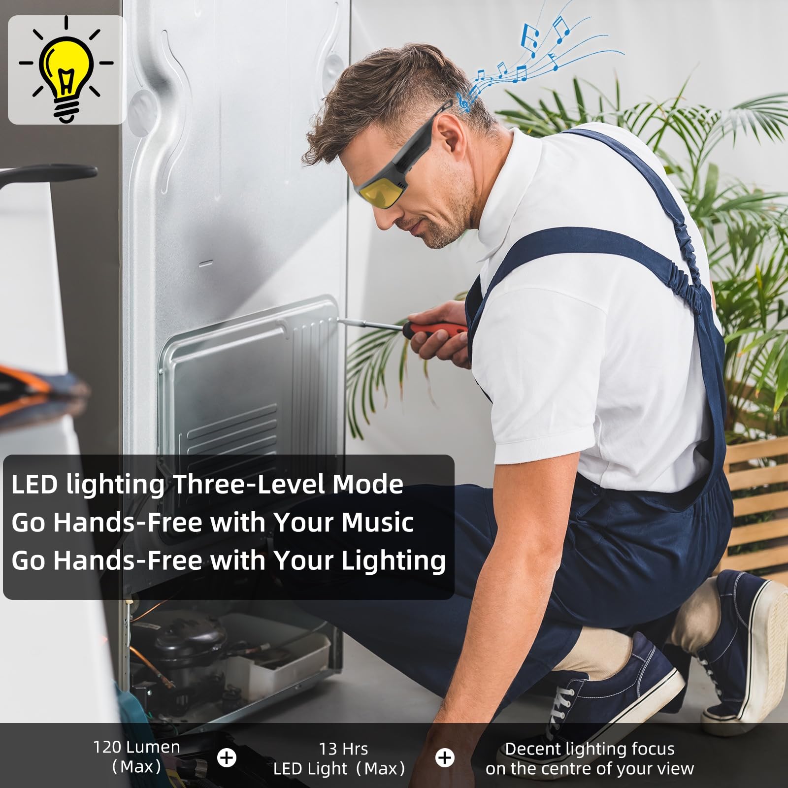 Gafas inteligentes Bluetooth para hombres y mujeres, volumen ultra alto, gafas de seguridad con altavoz Bluetooth, luces LED recargables, marco TR90 de tiempo de funcionamiento de 20 horas ANSI