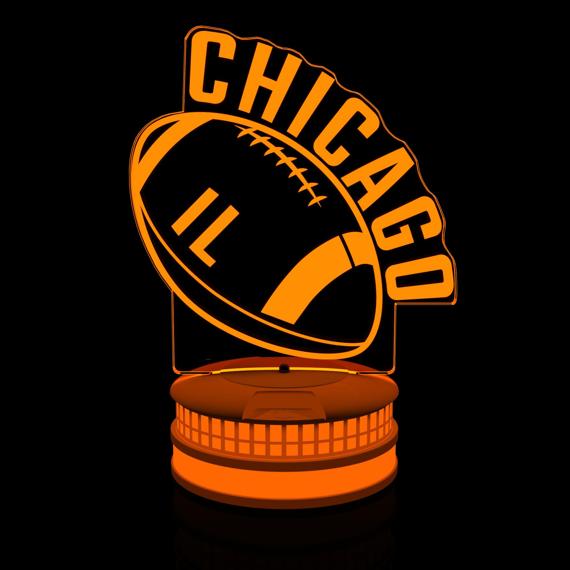 CLORURBANLIVE 3D Football Chicago Night Light 3D Illusion Lamp with Remote Control 16 Color Options Sports Decor Lighting for Fans - Multicoloured OneSize