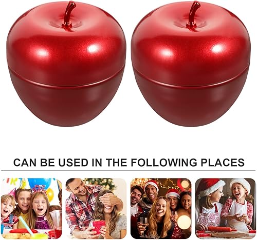Miniatura 8 de Kichvoe 10 Uds. Botes de almacenamiento de hojalata en forma de manzana Tarro de té multifunción para alimentos secos rojo brillante para decoración