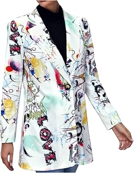 Hip Hop Women Casual Coat Lapel Print Long Sleeves Trend Suit Jacket Elegant Fall Winter Office Cardigan Coat Streetwear Green-1, XL