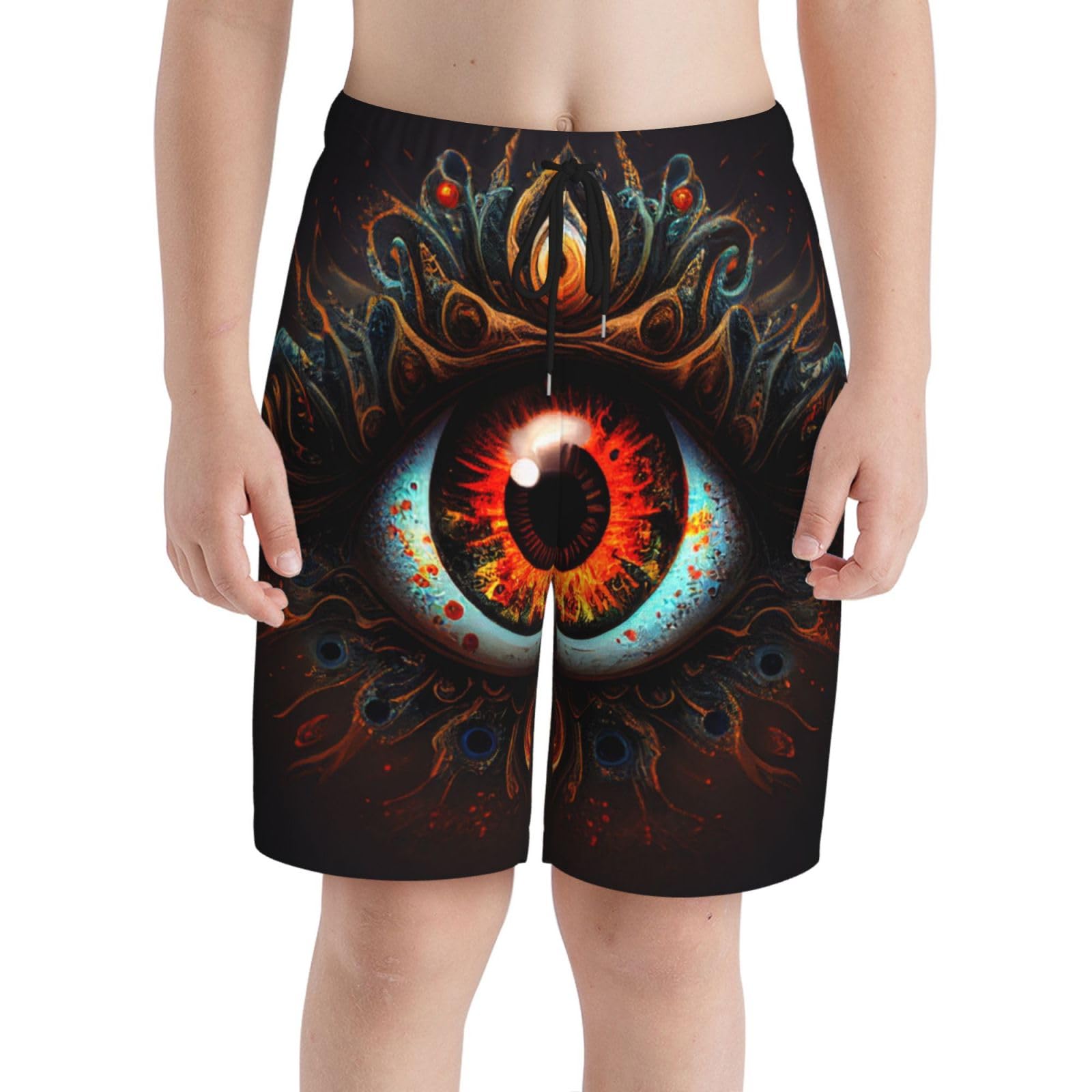 Eyes Evil Abstract Art Black Boys Swim Trunks Swim Board for Teen Kid Shorts Surf Swimming Beach Trunks Large