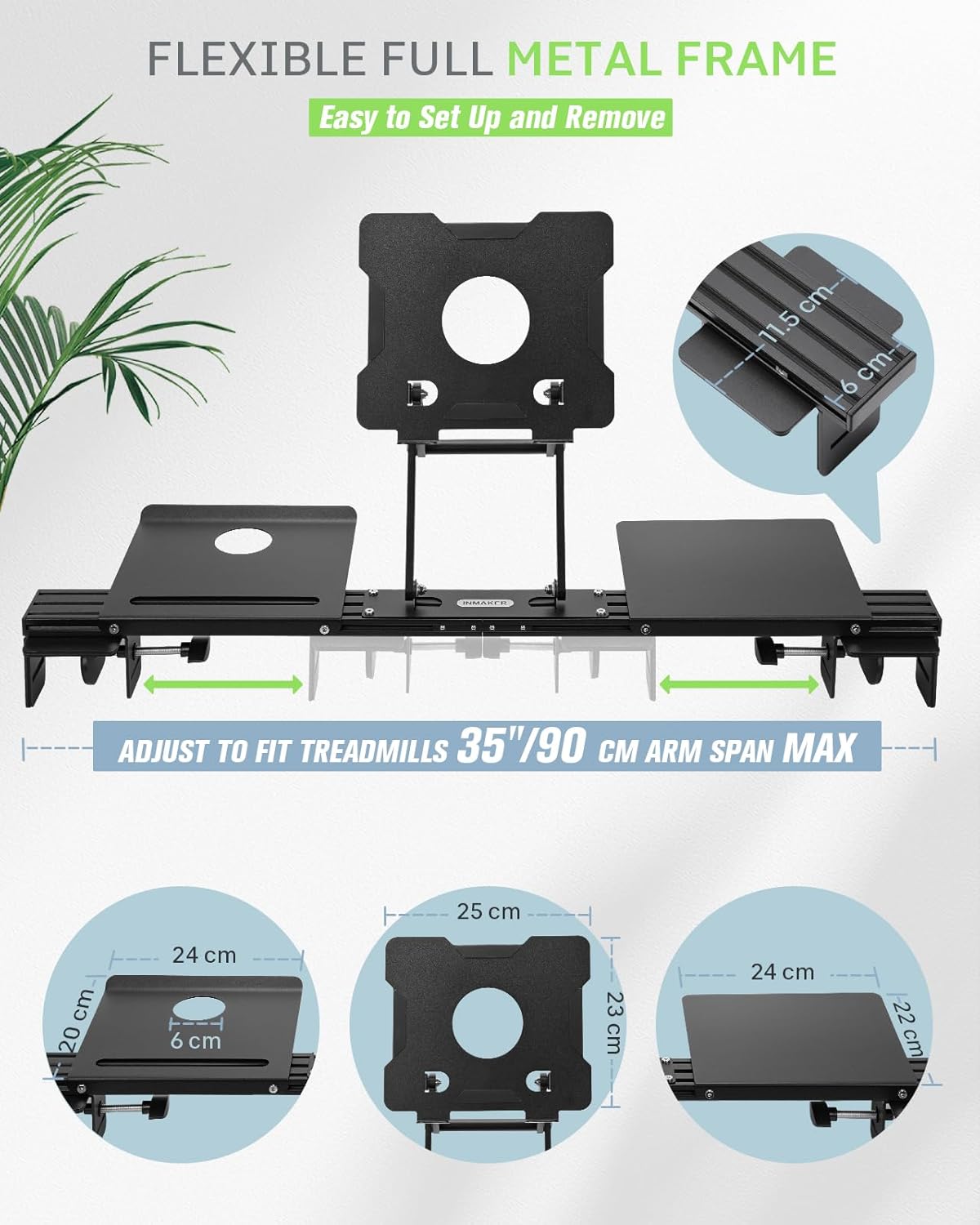 INMAKER Treadmill Desk Attachment, Universal Treadmill Laptop Holder Adjustble Height Width, Aluminum Laptop Stand for Treadmill with Tray Black