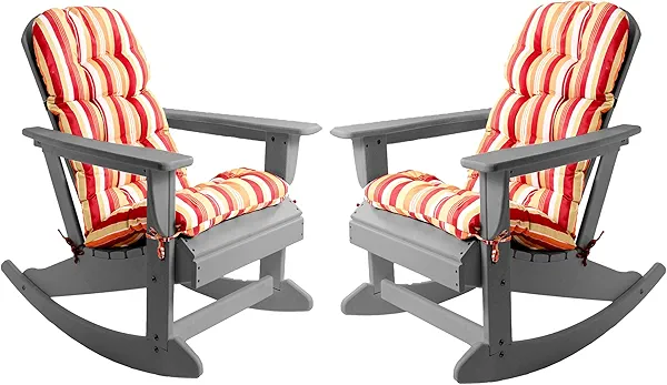 Sundale Outdoor Adirondack Rocking Chair with Cushion Set of 2, Patio Plastic All Weather HDPE Rocker for Proch, Water Resistant for Outside, Garden, Pool, Yard, Grey
