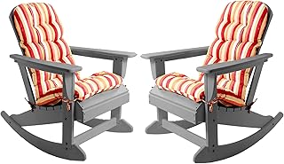 Sundale Outdoor Adirondack Rocking Chair with Cushion Set of 2, Patio Plastic All Weather HDPE Rocker for Proch, Water Resistant for Outside, Garden, Pool, Yard, Grey
