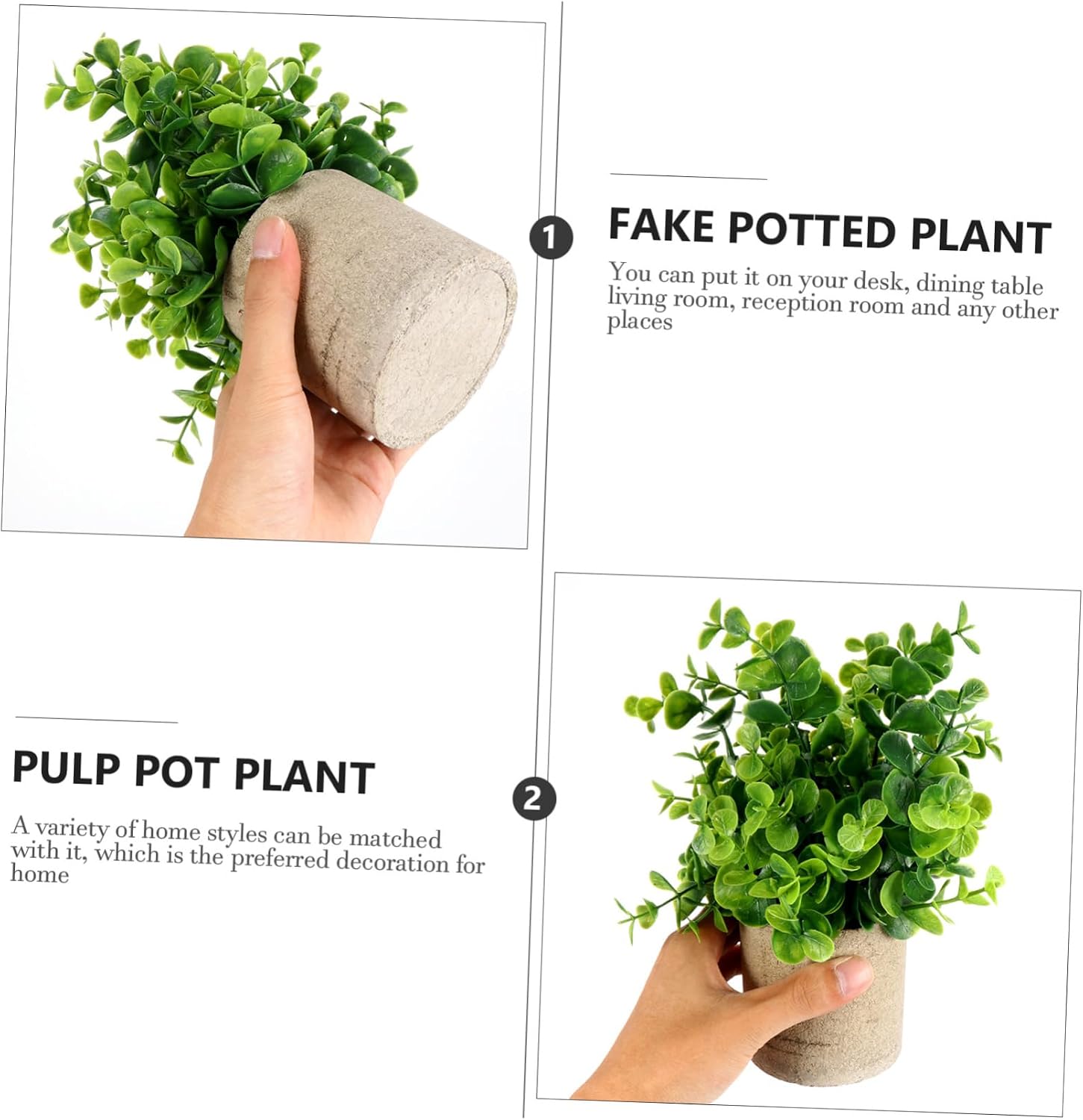 1Pc Realistic Faux Greenery Desktop Ornament Chic Potted Plant Decor for Home Office Decorative Adornment with Pulp Pot for Shelf Table Arrangement