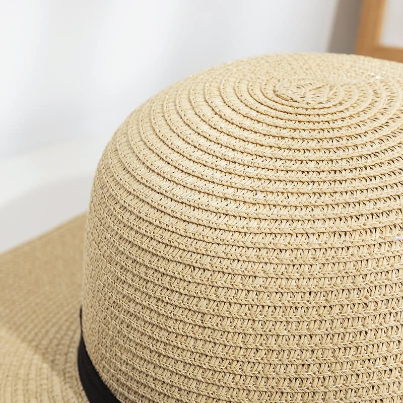 Chapeau de soleil d'été réglable en paille pour femme - Capeline de plage avec nœud élégant - 5