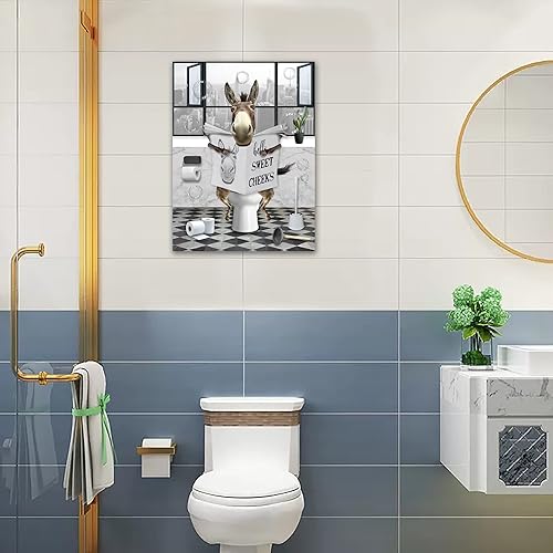 Miniatura 5 de PIMULSAA Póster divertido de burro sentado en el inodoro, lectura de periódico, arte de pared para inodoro y baño (enmarcado, 12 x 16 pulgadas)