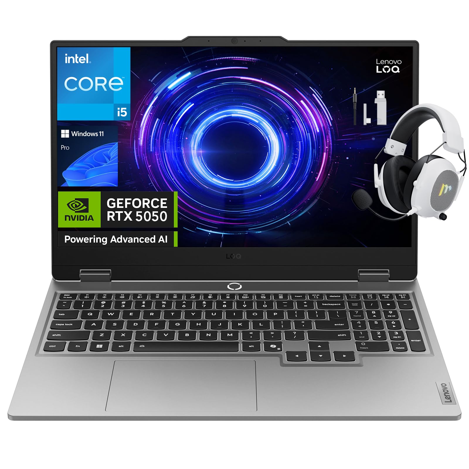 LOQ Gaming Laptop, 15.6" FHD 144Hz Display, Intel Core i5-13450HX, NVIDIA GeForce RTX 5050, 16GB DDR5 RAM, 512GB SSD, Wi-Fi 6, Backlit Keyboard, Windows 11 Pro, Luna Grey, w/Mytrix Accessory