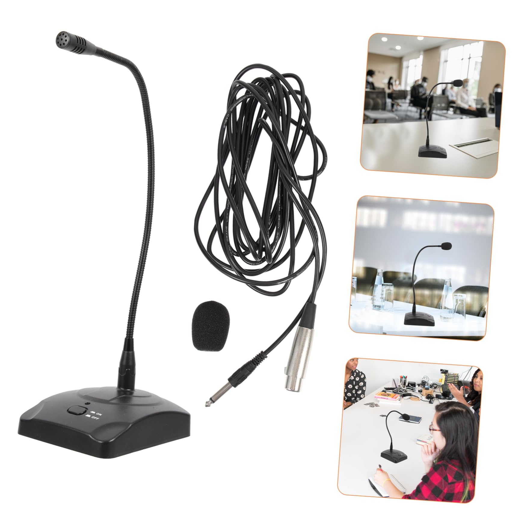 Micrófono de Cuello de Cisne para Computadora de Escritorio Negro | Base Pesada y Soportes de Goma Antideslizantes, Cable de 5m Conector 6, 35 Mono