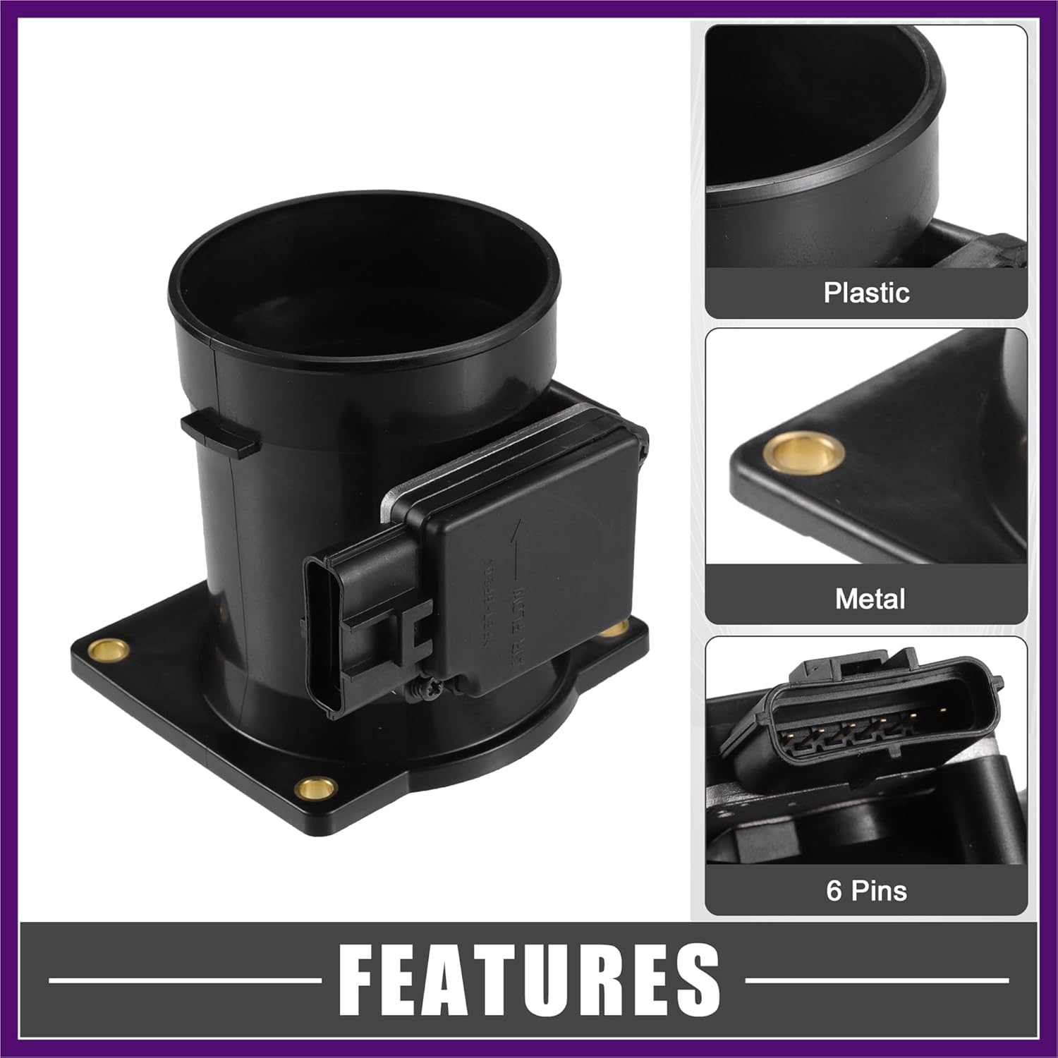 MAF Sensor Assembly No.1L2F-12B579-BA MAF Mass Air Flow Sensor for Ford F-150 2004-2007 Plastic Black Premium Fit Design