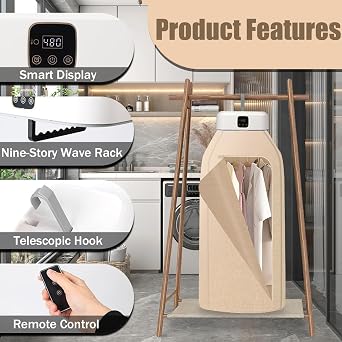 Portable Clothes Dryer, Mini Laundry Dryers with Remote Control, Compact Foldable Electric Drying Machine with Dry Bag for Travel, RV, Apartment