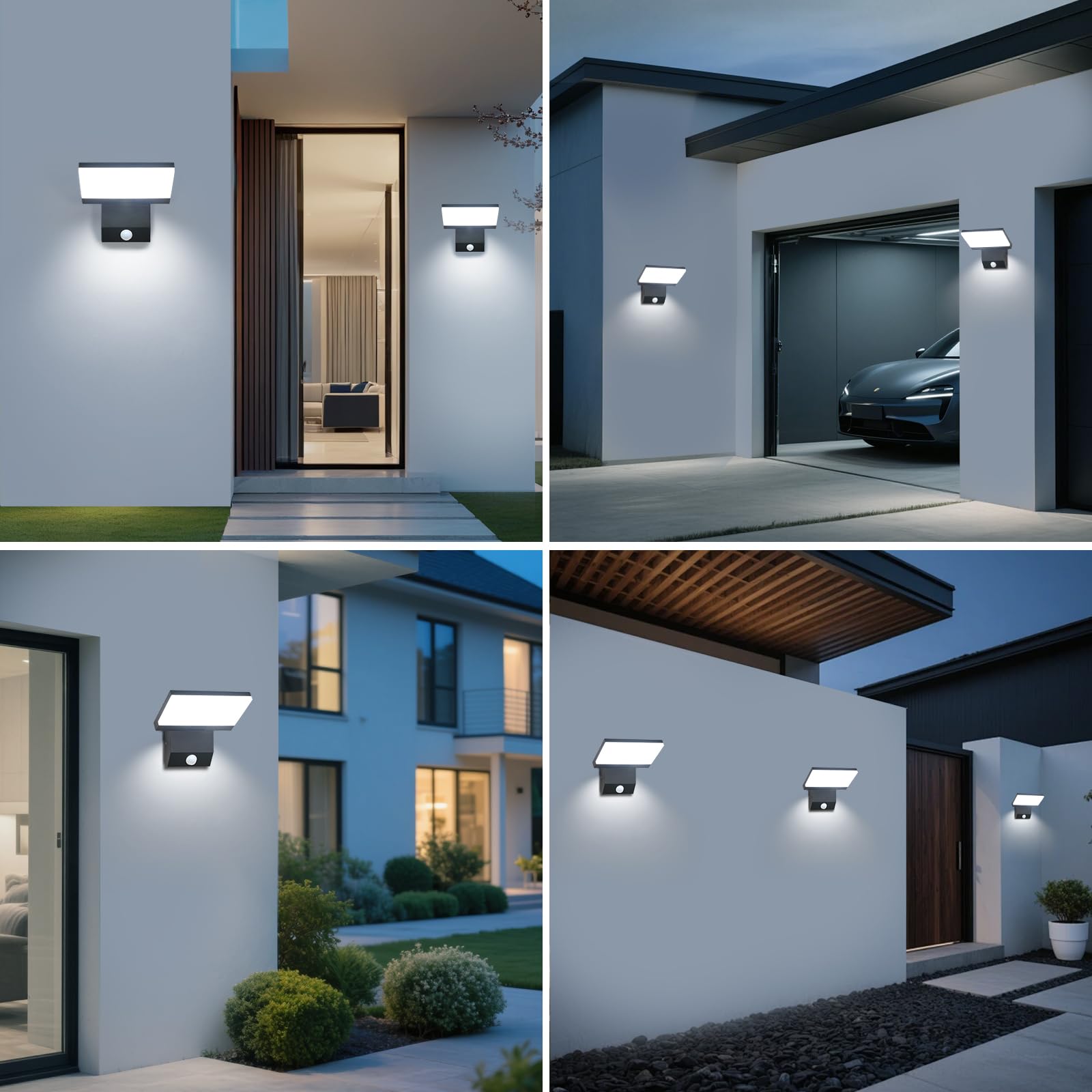 Comely Aplique Pared Exterior con Sensor de Movimiento, 24W Lampara Exterior Pared LED, IP65 Impermeable Aplique Negro para Patio, Jardín, Terraza, 6500K