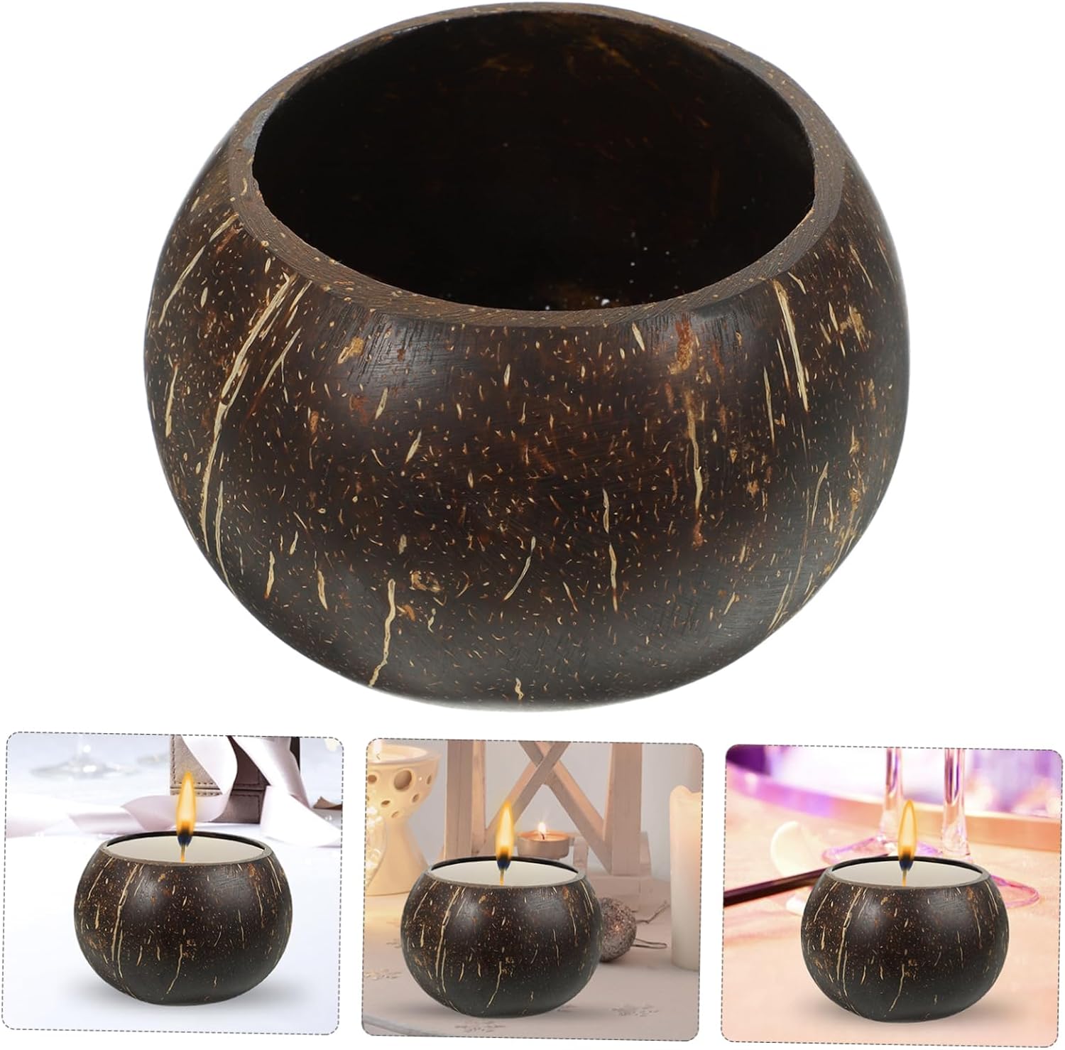 Natural Coconut Shell Candle Holder Large Round Cup for Jar Candles