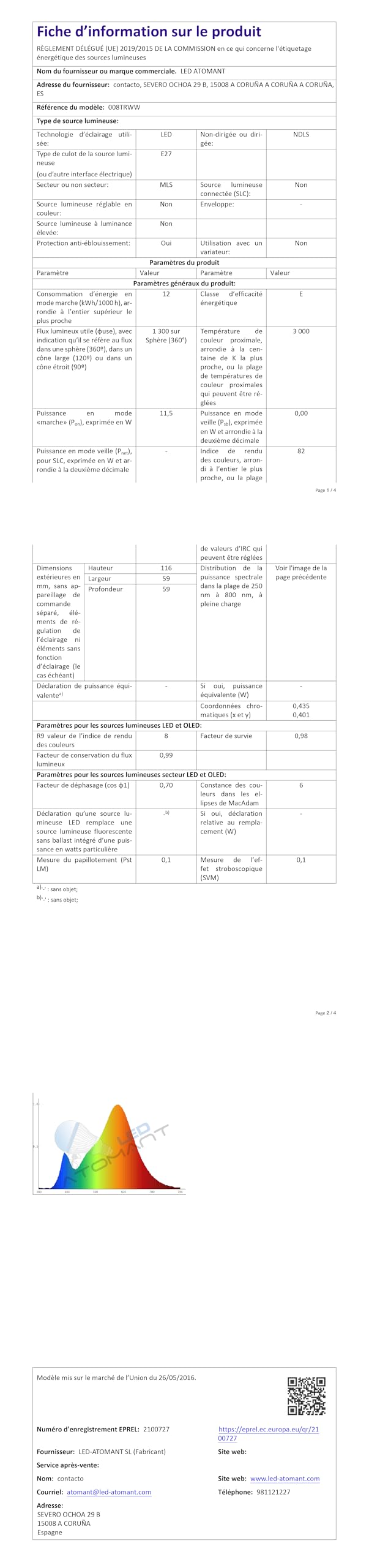 LED ATOMANT 50x Bombilla LED E27 A60 12W Color Luz Calida 1300lm
