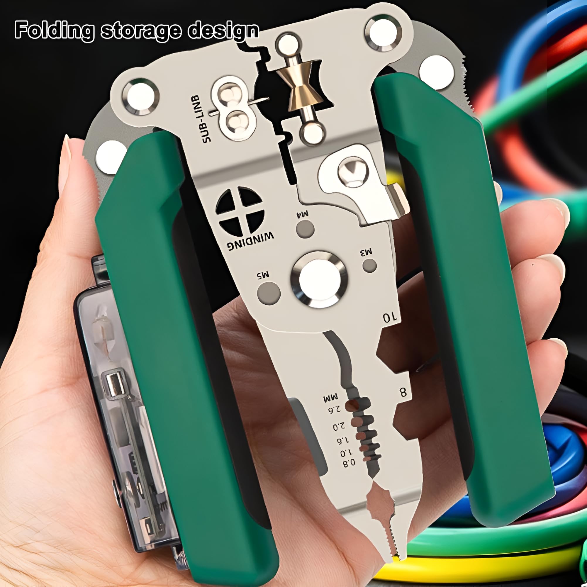 Gopendra Foldable Voltage Tester Wire Stripper Pliers Multi-Function Electrician Tool with 12-250V Detection High Carbon Steel & Rubber Grip (Green, Wire Stripper with Voltage Tester) 4
