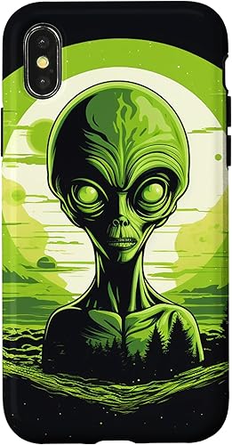 Vista 4 de iPhone 14 Pro Cute Green Alien Head UFO Space Face Alien Case