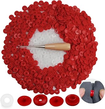 GTAAOY T5 Plastic Snaps,120 Set Red Snaps No Need Tools, No-Sew Buttons for Crafts Cloth