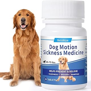 Anti Car Sickness for Dogs (26-75 lbs), 20 Tablets, Dog Motion Sickness Medicine to Relieve Nausea, Vomiting, Drooling, Working Quickly Motion Sickness for Dogs, Effective for About 24 Hours