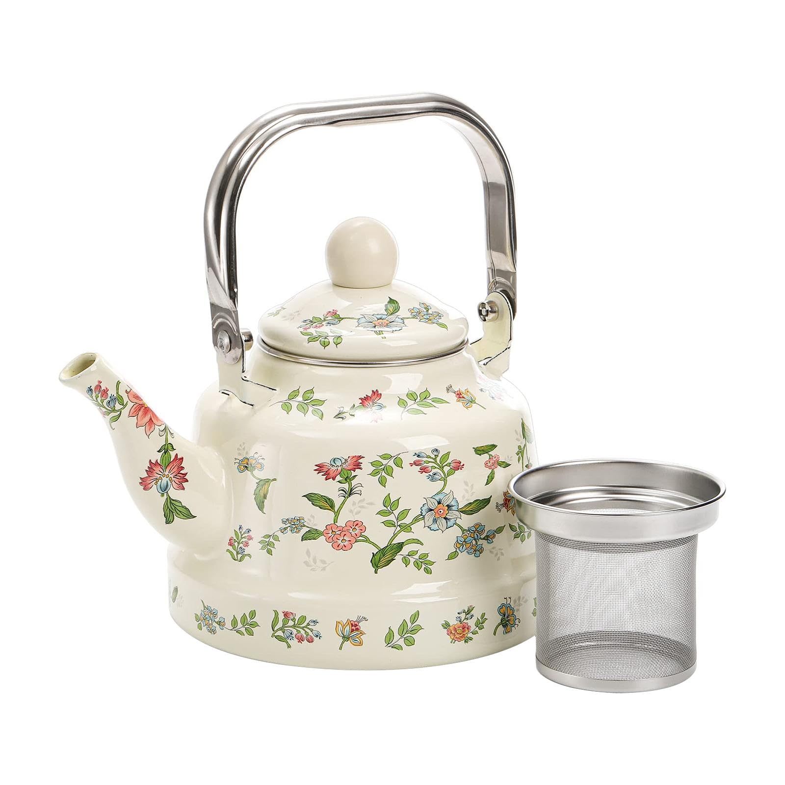 Bothyi Enamel Water Kettle Turkish Teapot Multifunctional Sturdy Floral Enamel Pot Coffee Pot for Camping Hiking Picnic Home Outdoor