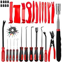 50Pcs Car Trim Disassembly Tool Set, Anti-Scratch Nylon Pry Bars, Terminal Extractor, Clip Pliers & Valve Stem Dust Caps for Removing Dashboards, Door Clips and Car Interior Seat-Red